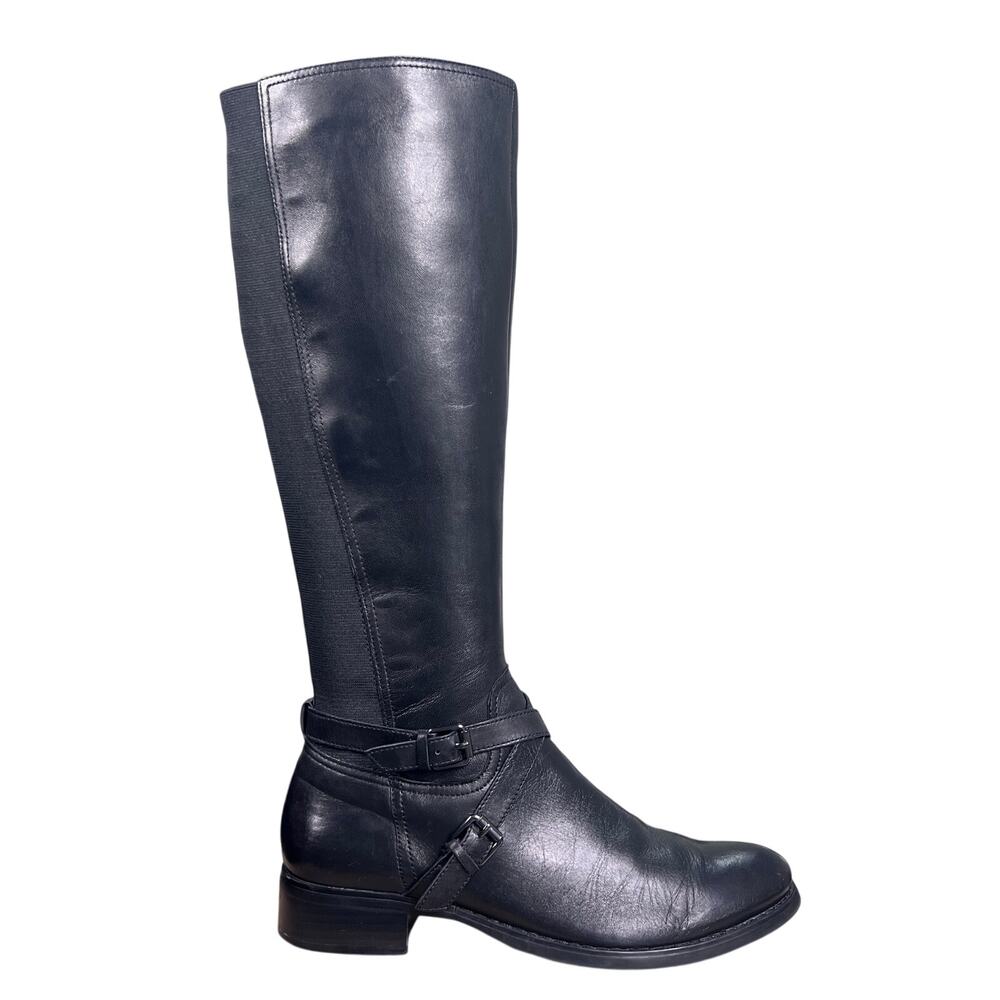 Regarde Le Ciel Black Leather Knee High Moto Riding Boots Size 39 US 8.5